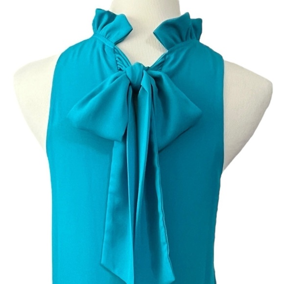 Gibson Cavallo Aqua Ruffled with Bow in Back Shift Dress Size Small - Picture 6 of 16